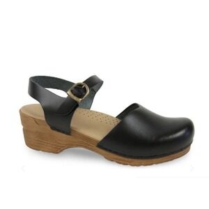 Sanita Danish Sansi Clogs Black‎ Leather Mary Jane Wedge Sandals Eu 38 US 7 NEW